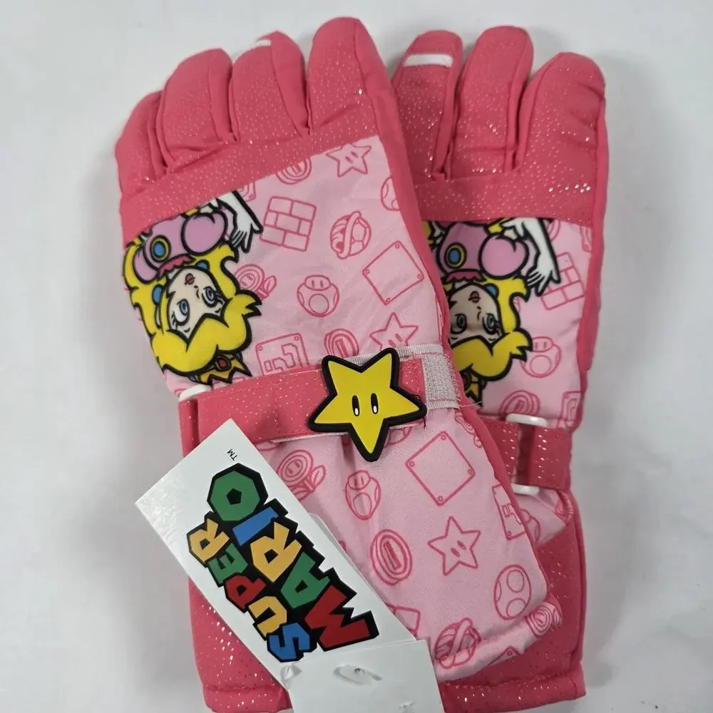 Princess Peach Super Mario Girls Winter Gloves Thinsulate SKI Gloves Size L/XL